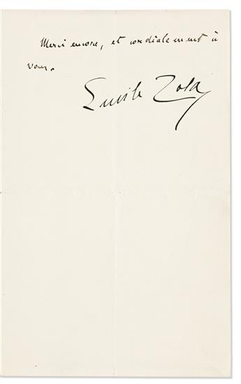 ZOLA, ÉMILE. Autograph Letter Signed, to an unnamed recipient (lacking salutation), in French,